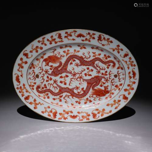 Alum red glazed dragon pattern plate