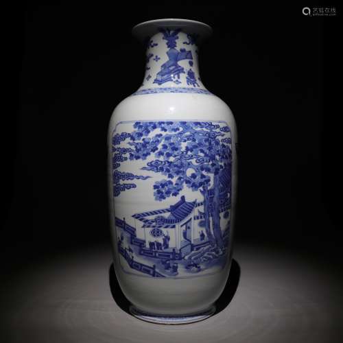Blue and white landscape porcelain vase