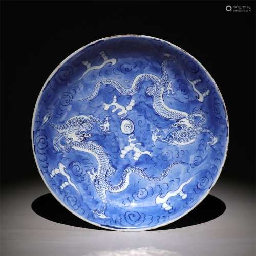 Blue and white dragon pattern plate