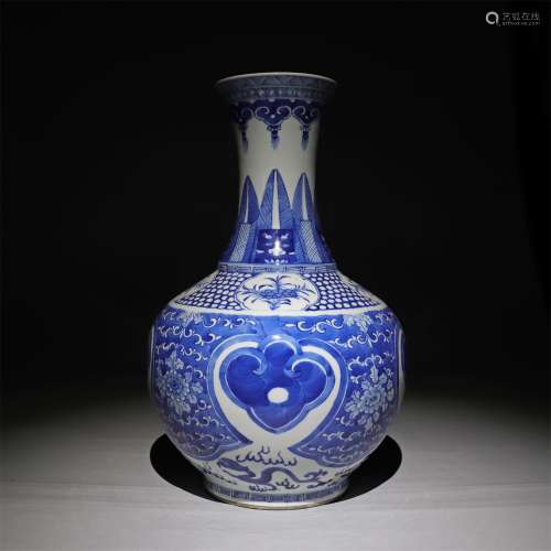 Blue and white glazed ornamental vase