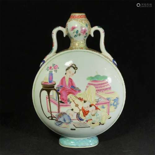 Pink figure flower holding moon vase