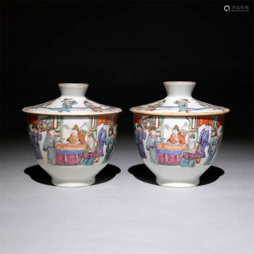 A pair of bowls covered with the decorative patterns of pastel characters' stories