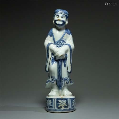 Blue and white figure sculpture