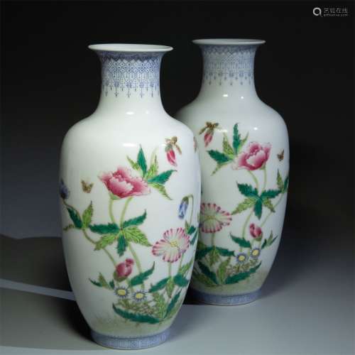 A pair of pink lotus vases