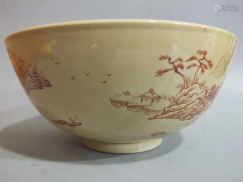 Three color glazed bowl with landscape pattern