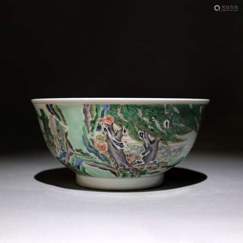 Multicolored glaze figure and poem pattern bowl