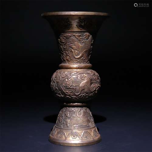 Bronze carving, gold imitating ancient pattern, flower goblet