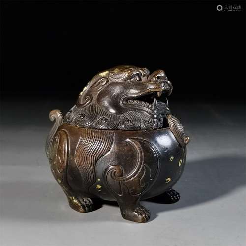 bronze file gold Auspicious animal incense stove