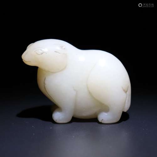 Hetian jade white jade huan animal Handlebar