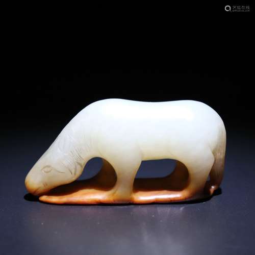 Hetian jade white jade horse Handlebar