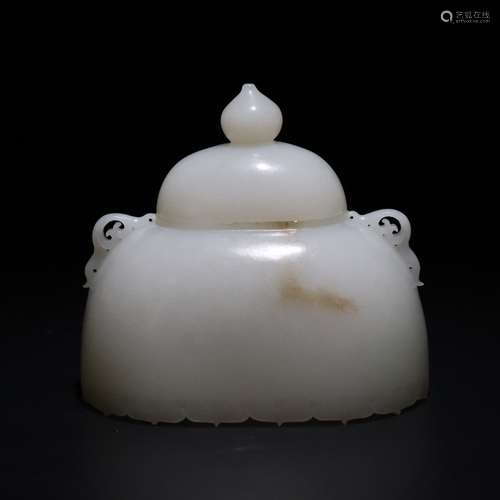 Hetian jade white jade double ears gourd cover jade bottle