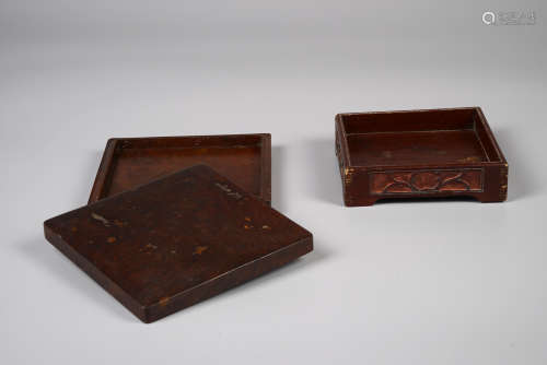 旧 影木盒、雕花木盘