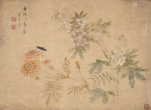 宋光宝 1862年作 花卉草虫 镜片 设色绢本