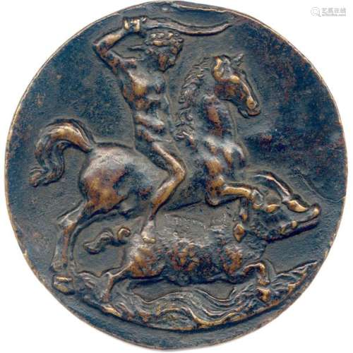 UNIFACE BRONZE MEDAL representing a boar hunting s…