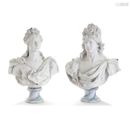 PAIR OF WHITE ENAMELED FAÏENCE BUSTS, END OF XIXe …
