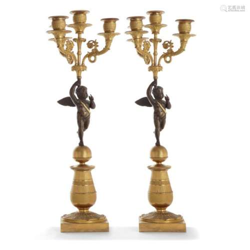 PAIR OF CANDELABRES AT THE PUTTI, RESTORATION EQUI…