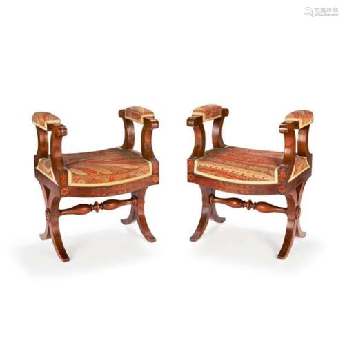 A PAIR OF TABOURETS, circa 1830 in mahogany and fr…