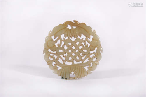 A Reticulated White Jade Plaque Qing Dynasty
