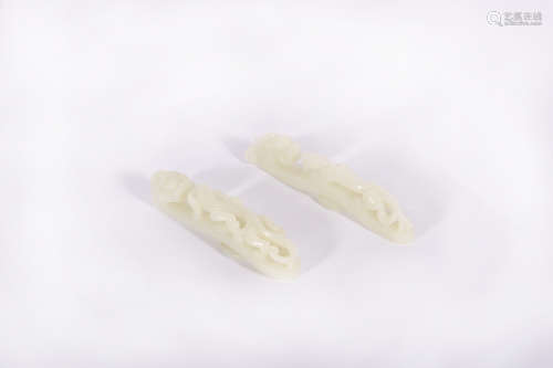 Two White Jade Belt Hooks Qing Dynasty