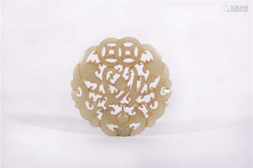 A Reticulated White Jade Plaque Qing Dynasty