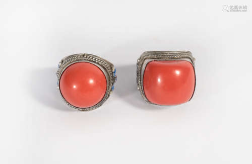 Two red coral rings Qing Dynasty
