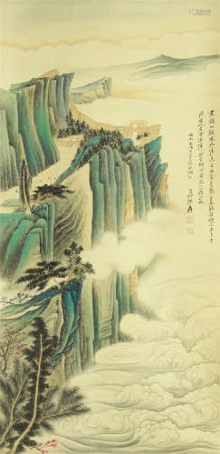 A CHINESE SCROLL PAINTING MOUNTAIN AND CLOUD