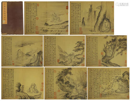 CHINESE ALBUM OF PAINTING LUOHAN  AND CALLIGRAPHY BY SHITAO
