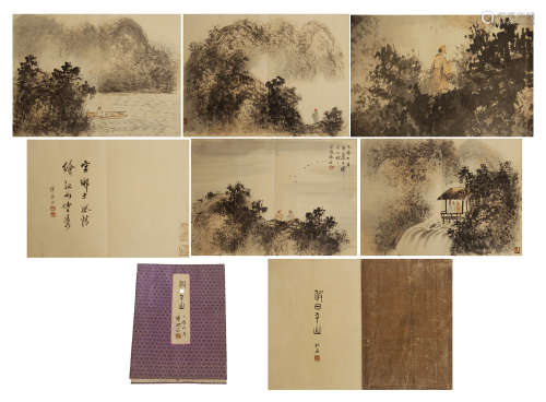 FIFTY-THREE PAGES OF CHINESE PAINTING WITH HANDWRITTEN CALLIGRAPHY BY FUBAOSHI