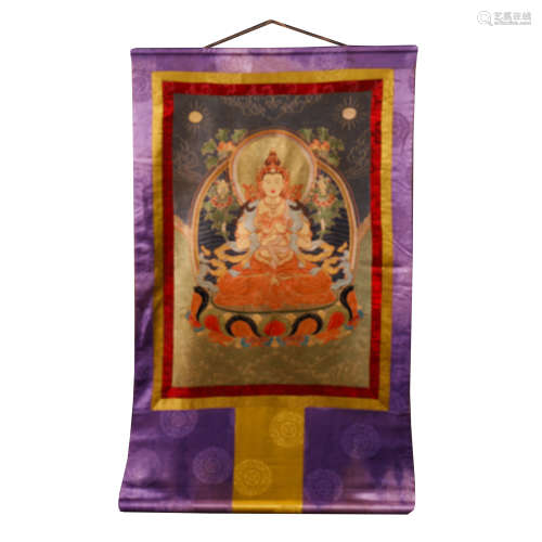 TIBETAN GUANYIN SEATED TANGKA