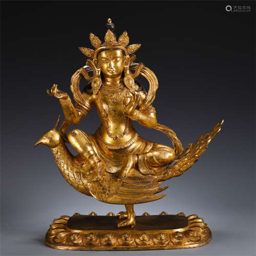 TIBETAN GILT BRONZE BUDDHA SIT ON PHOENIX STATUE