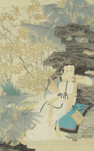A CHINESE SCROLL PAINTING OF WOMAN SEATED PORTRAIT