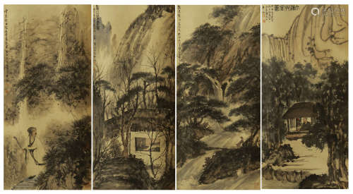 FOUR HANGING PAINTING SCROLLS OF FIGURE AND LANDSCAPE BY FUBAOSHI