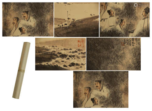 A CHINESE SCROLL PAINTING FIGURE AND STORY BY FUBAOSHI