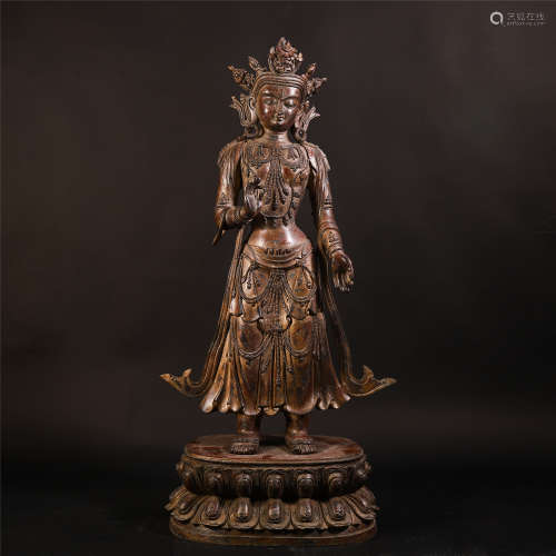 TIBETAN BRONZE GUANYIN STANDING STATUE