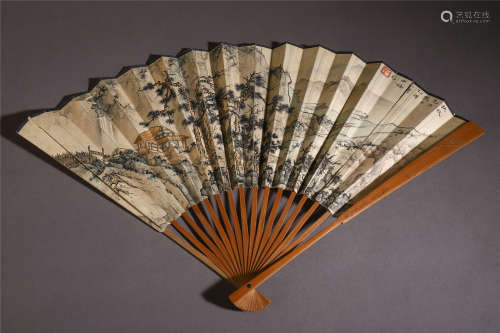 A CHINESE PAINTING FEBRUARY PLUM FOLDING FAN