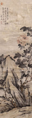 A CHINESE SCROLL PAINTING FLOWERS BY CHENDAOFU