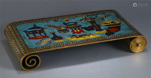 A CHINESE CLOISONNE JUANJI TABLE ITEM