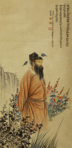 A CHINESE SCROLL PAINTING FIGURE