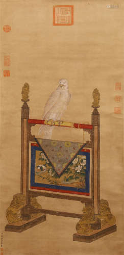 A CHINESE SCROLL PAINTING EAGLE BY LANGSHINING