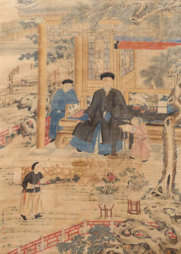 A CHINESE SCROLL PAINTING FIGURES AND STORY BY JIAOBINGZHEN