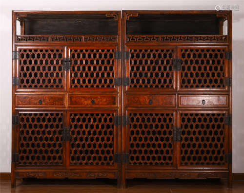 A PAIR OF CHINESE HARDWOOD BOOK CABINET