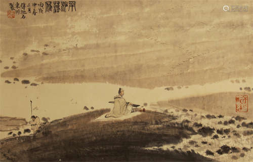 A CHINESE SCROLL PAINTING OF MAN PLAY GUQIN BY FUBAOSHI