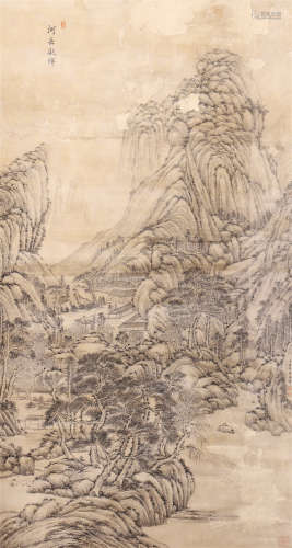 A CHINESE SCROLL PAINTING MOUNTAIN SCENERY BY WANGYUANQI