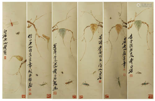 SIX HANGING PAINTING SCROLLS OF INSECT BY QIBAISHI