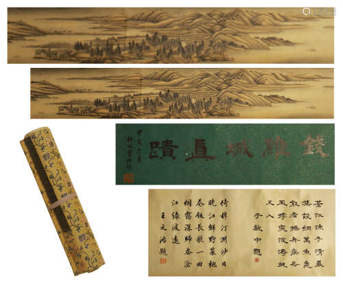 A CHINESE SCROLL PAINTING OF MOUNTAIN BY QIANWEICHENG