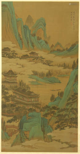 A CHINESE SCROLL PAINTING HOUSE IN THE MOUNTAIN BY LANYING