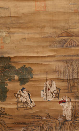 A CHINESE SCROLL PAINTING FIGURES AND STORY BY DINGGUANPENG