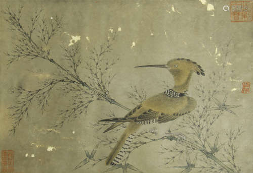 A CHINESE SCROLL PAINTING OF FLOWERS AND BIRD