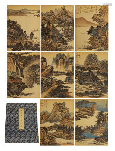 TWELVE PAGES CHINESE ALBUM OF PAINTING NATURAL LANDSCAPE BY ZHANGDAQIAN