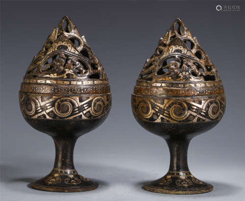 A PAIR OF CHINESE PAINTING GOLD AND SILVER CENSER